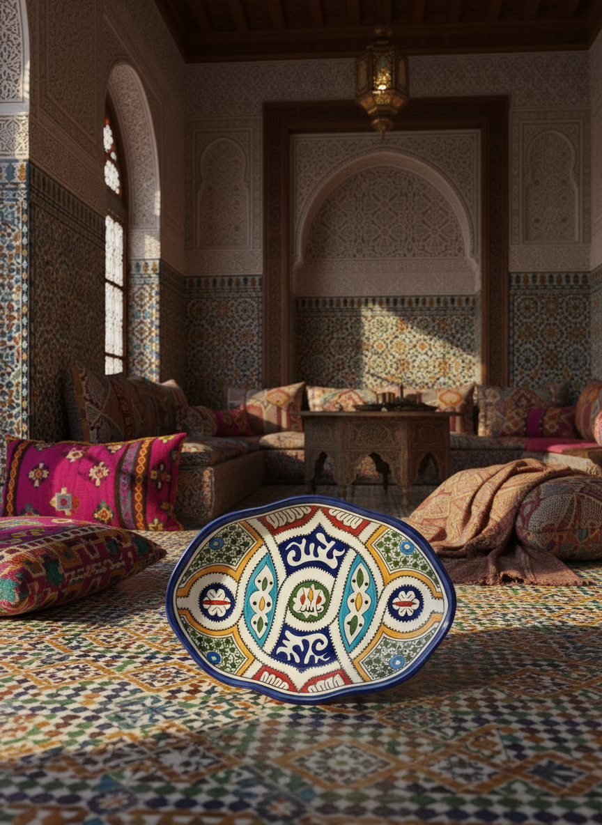 Assiette ovale multicolore grand format