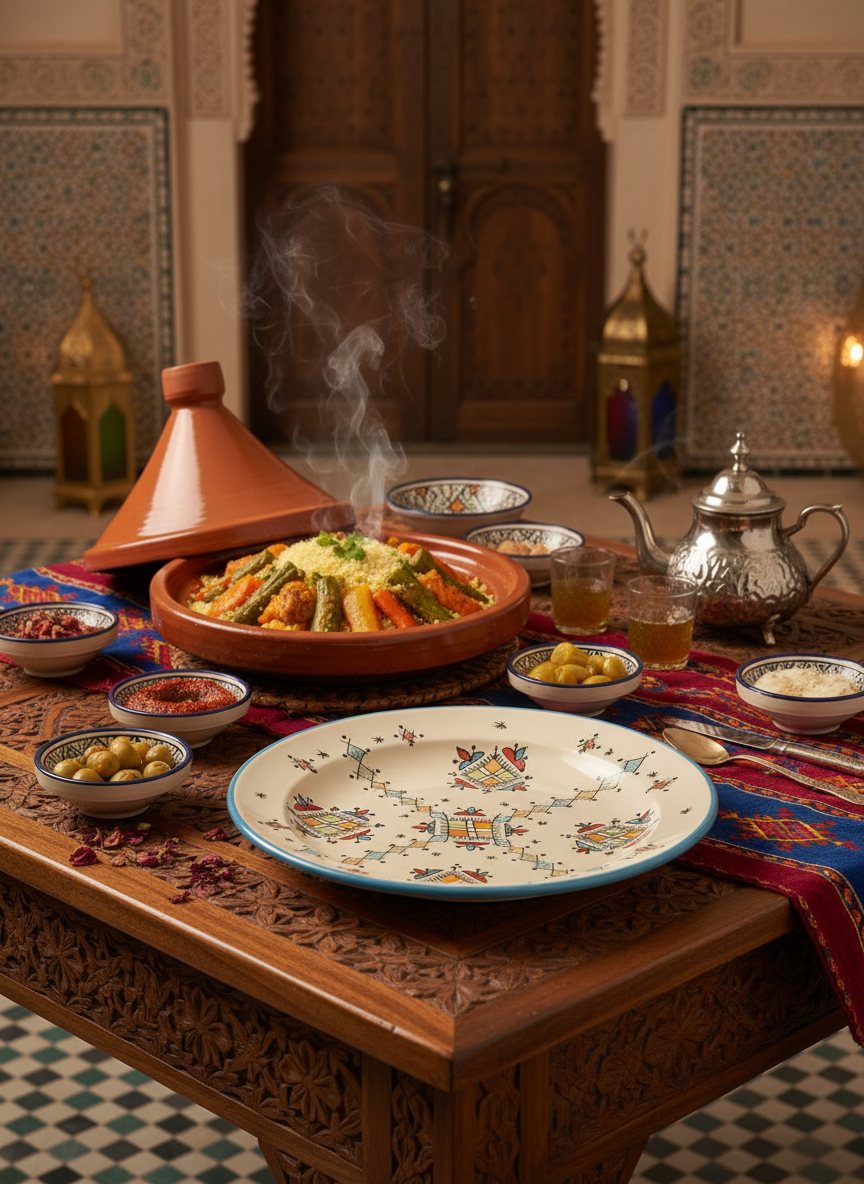 Assiette en céramique artisanale marocaine – Vaisselle fait main décorative