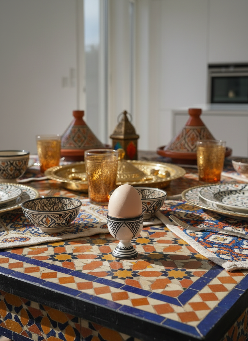 Coquetier en céramique artisanale marocaine – Fait main, design unique