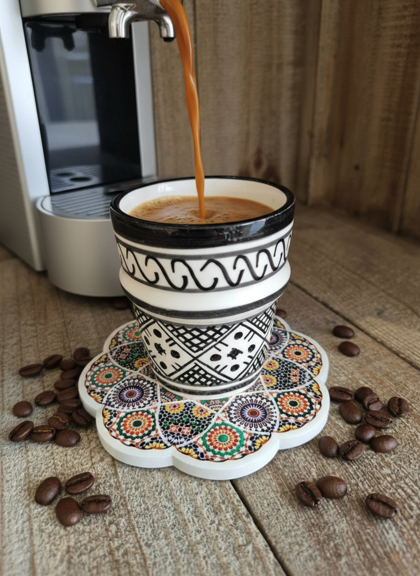 Mug en céramique artisanale marocaine – Fait main, design traditionnel